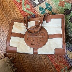 Tory Burch large Ella Quadrant canvas & leather tote